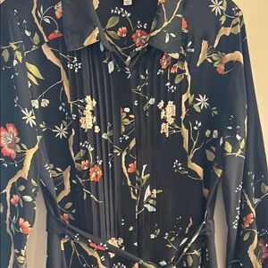 Nanette Lepore Black Floral Long Sleeve Shirt Dress